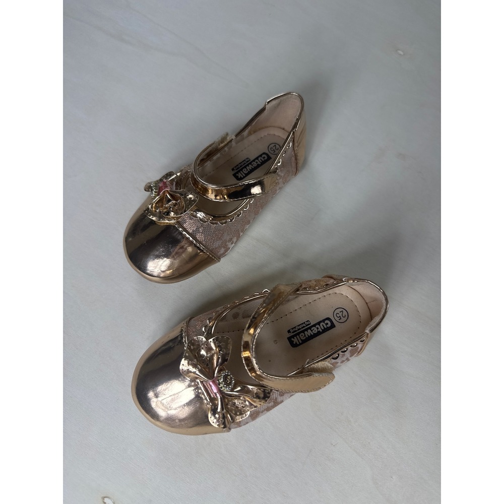 Cutewalk by Babyhug Rose Gold Metallic Mary Jane Dress Shoes Bow Detail 25